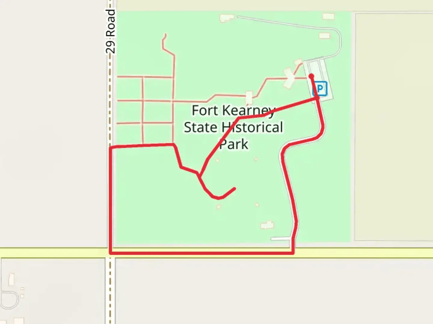 An image depicting the trail Fort Kearney State Historical Park Loop and its surrounding area.