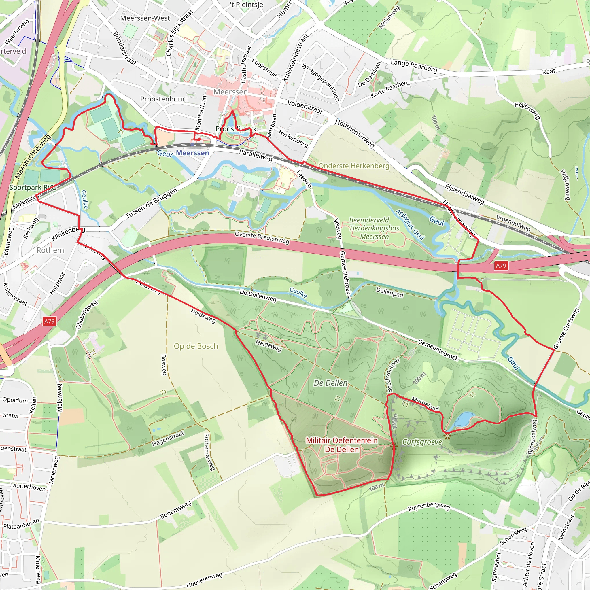 Proosdijpark and Kuil van Curfs via Herkenbergvoetpad and Heide Weg mobile static map