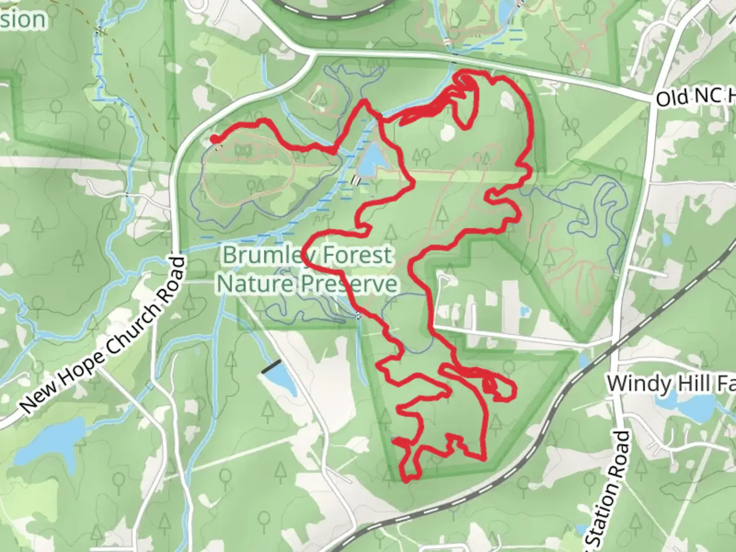 An image depicting the trail Springhouse Loop via Wood Duck Way and its surrounding area.