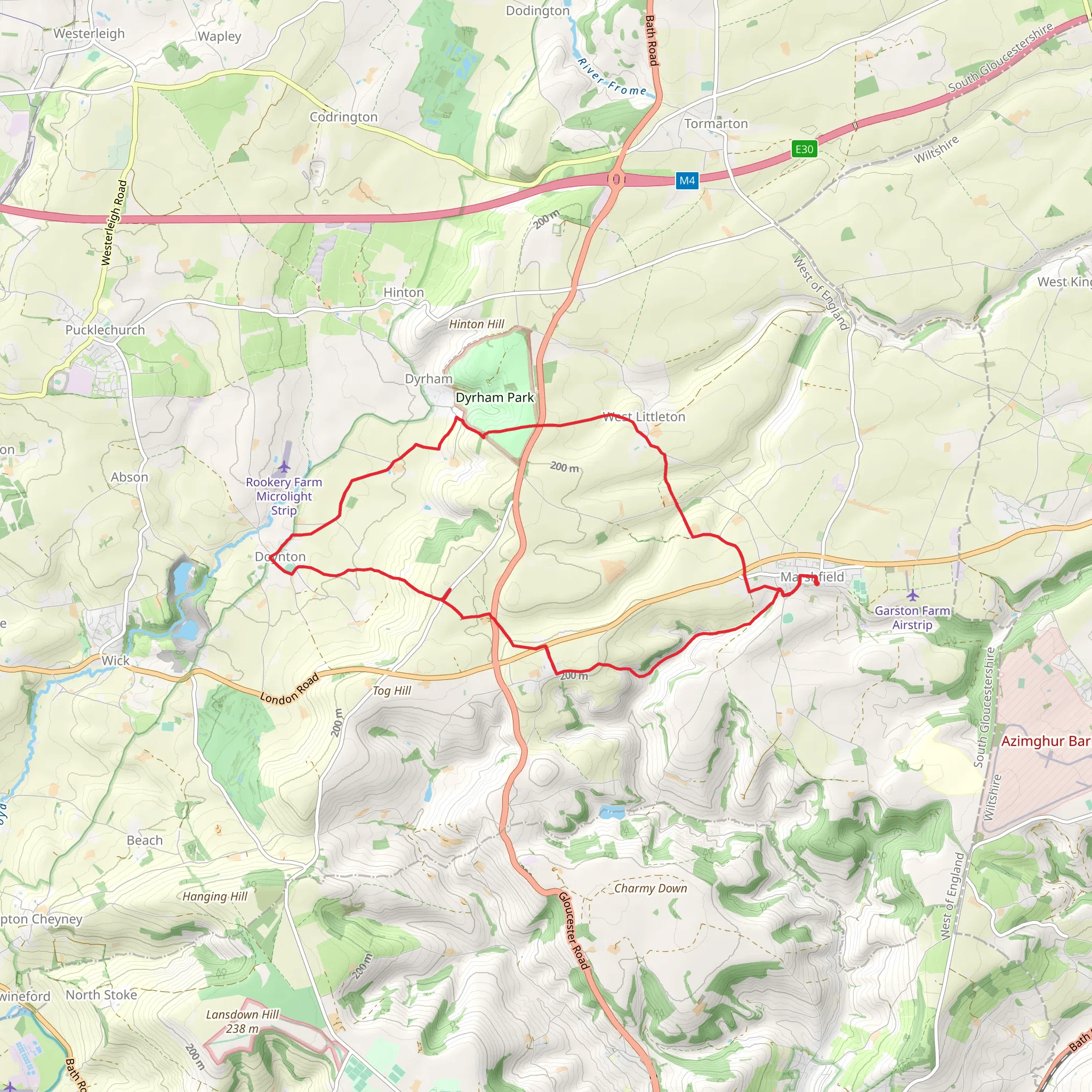 Circular Walk to Cold Ashton, Doynton, Dyrham and West Littleton mobile static map