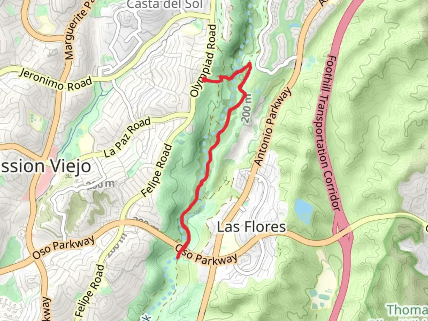 An image depicting the trail Arroyo Trabuco Trail Out and Back and its surrounding area.