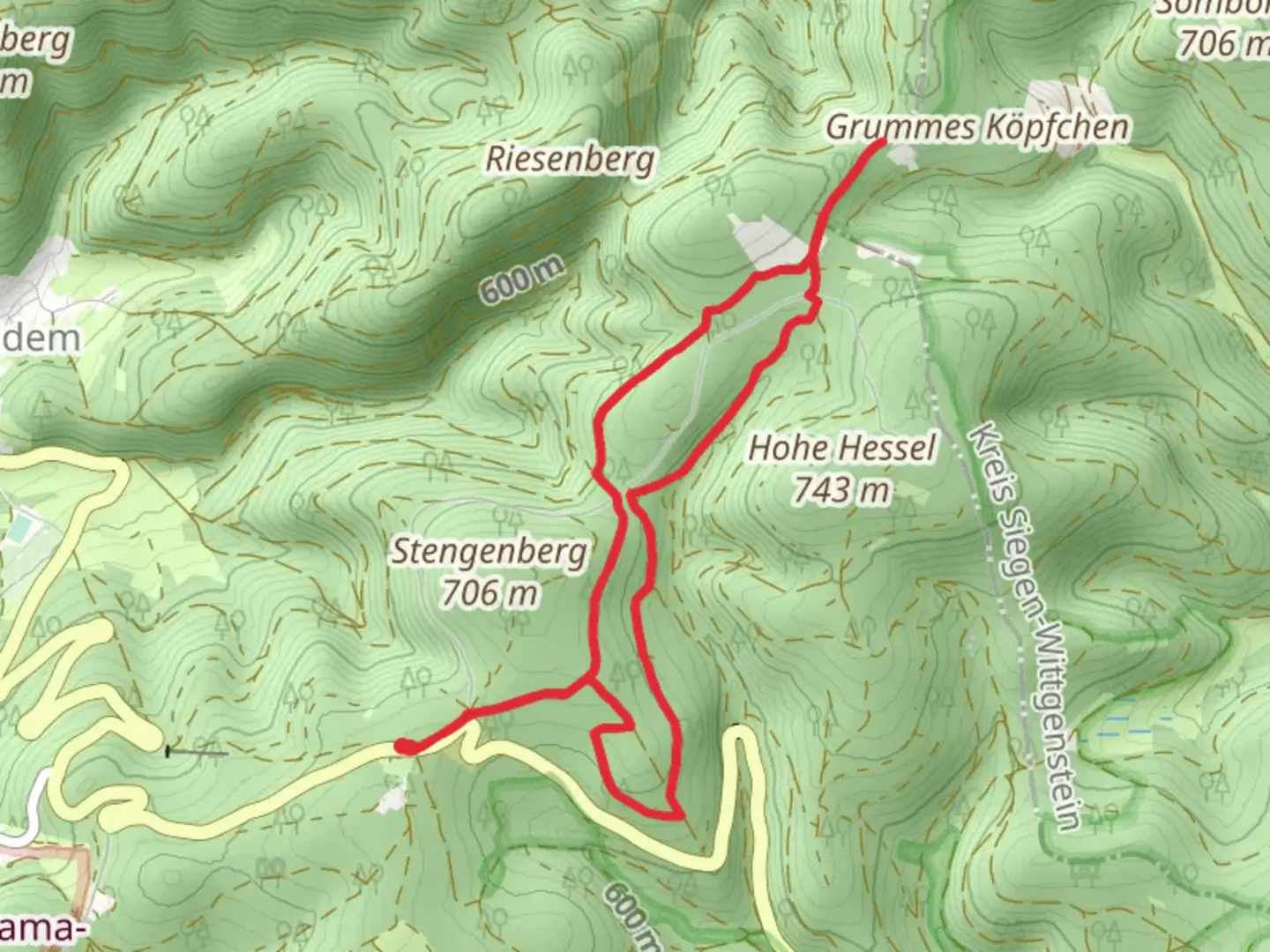 An image depicting the trail Margarethenstein via Rothaarsteig and its surrounding area.