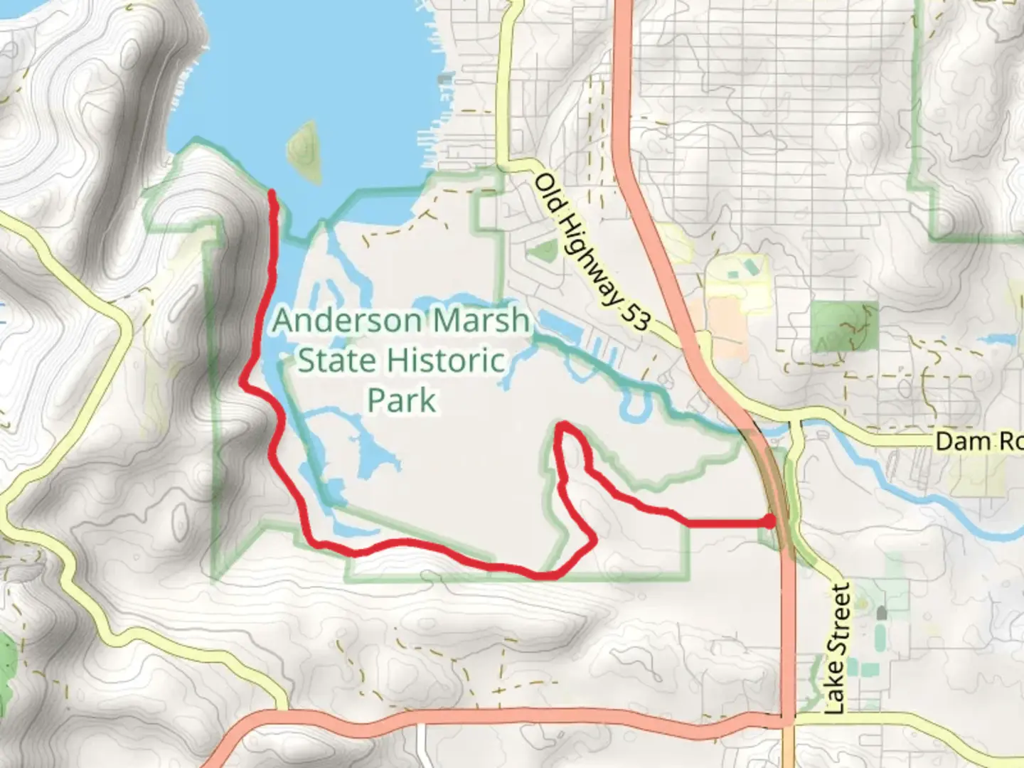 An image depicting the trail North Cove from North Road Anderson Ranch Parkway and its surrounding area.
