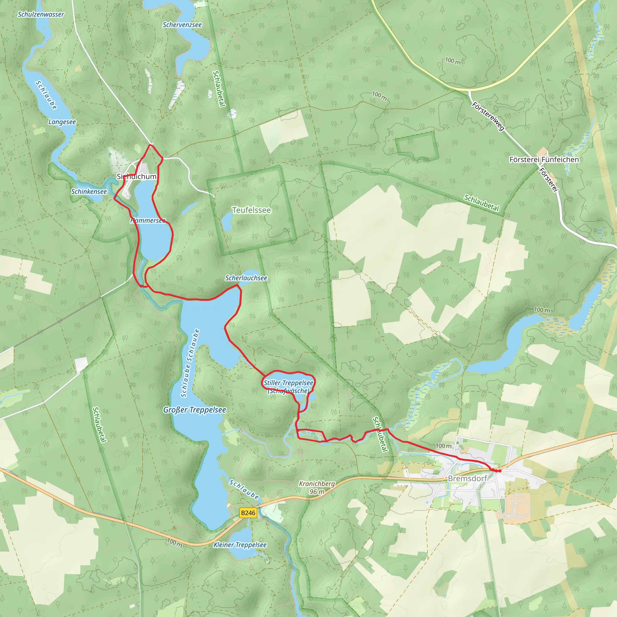 Hammersee and Stiller Treppelsee via Schlaubetal Wanderweg mobile static map