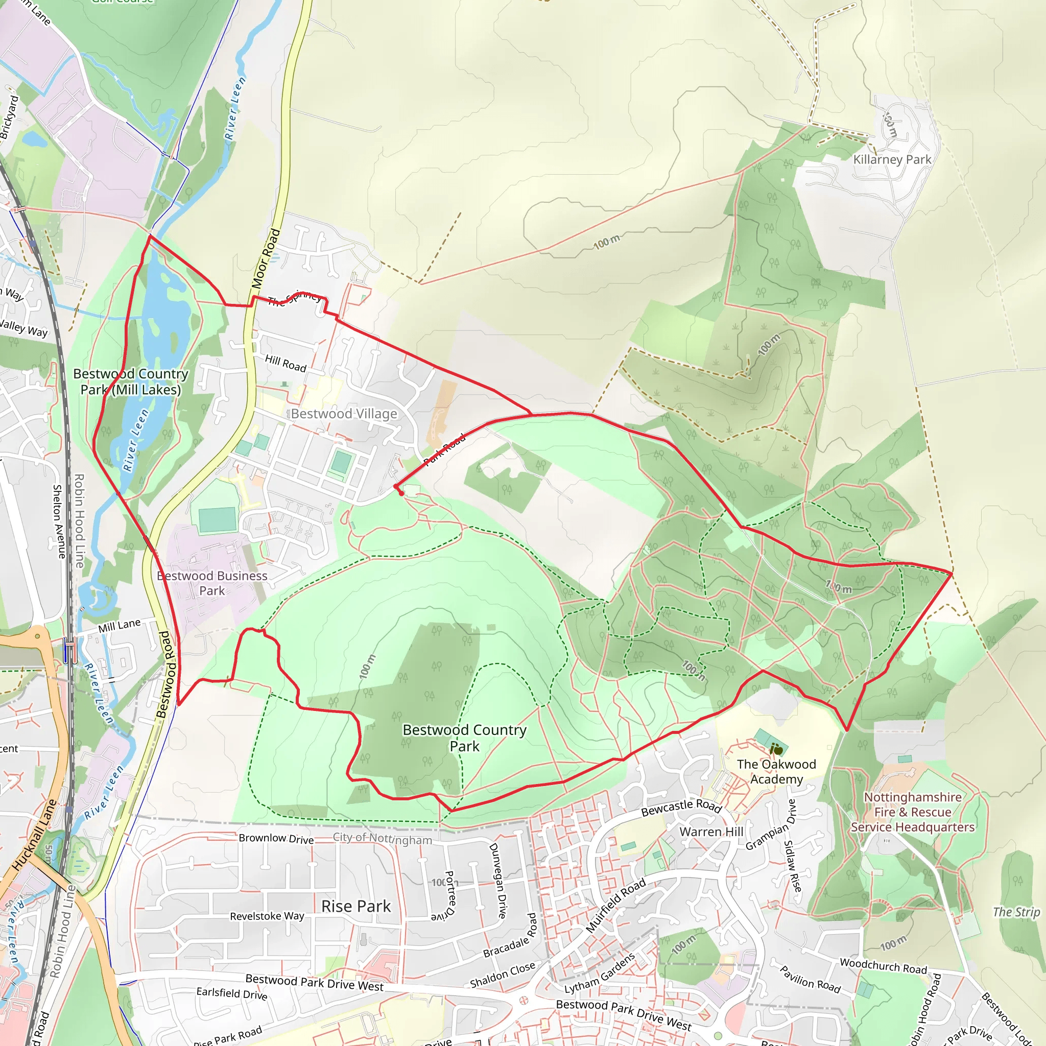 Bestwood Country Park Loop mobile static map