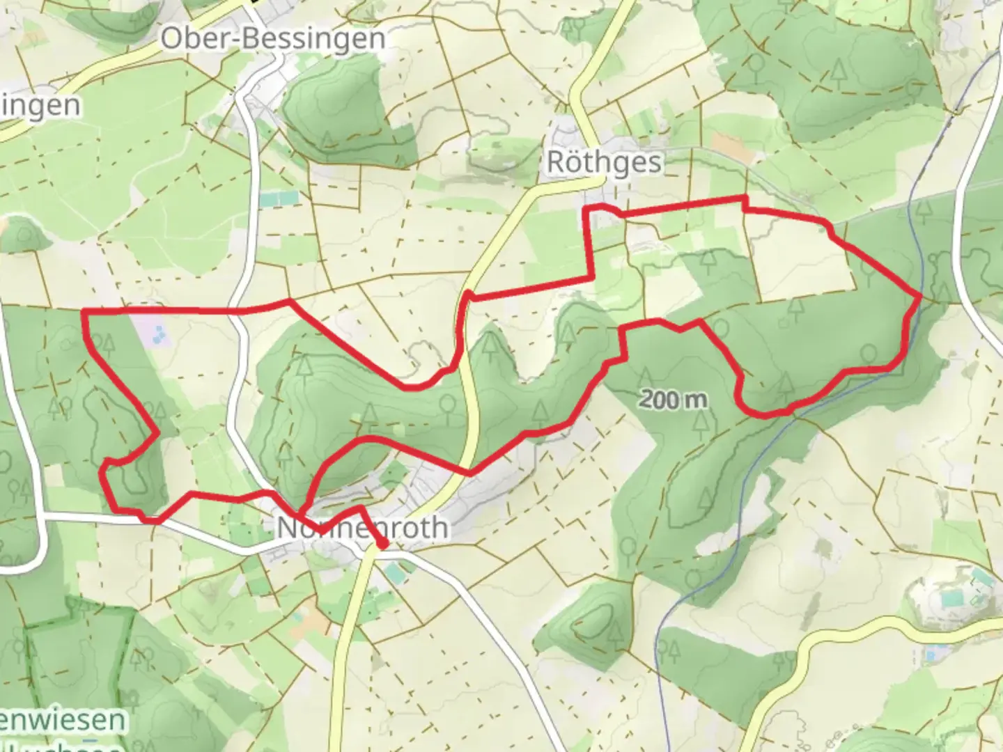 An image depicting the trail Nonnenroth and Eichkoppel Loop and its surrounding area.
