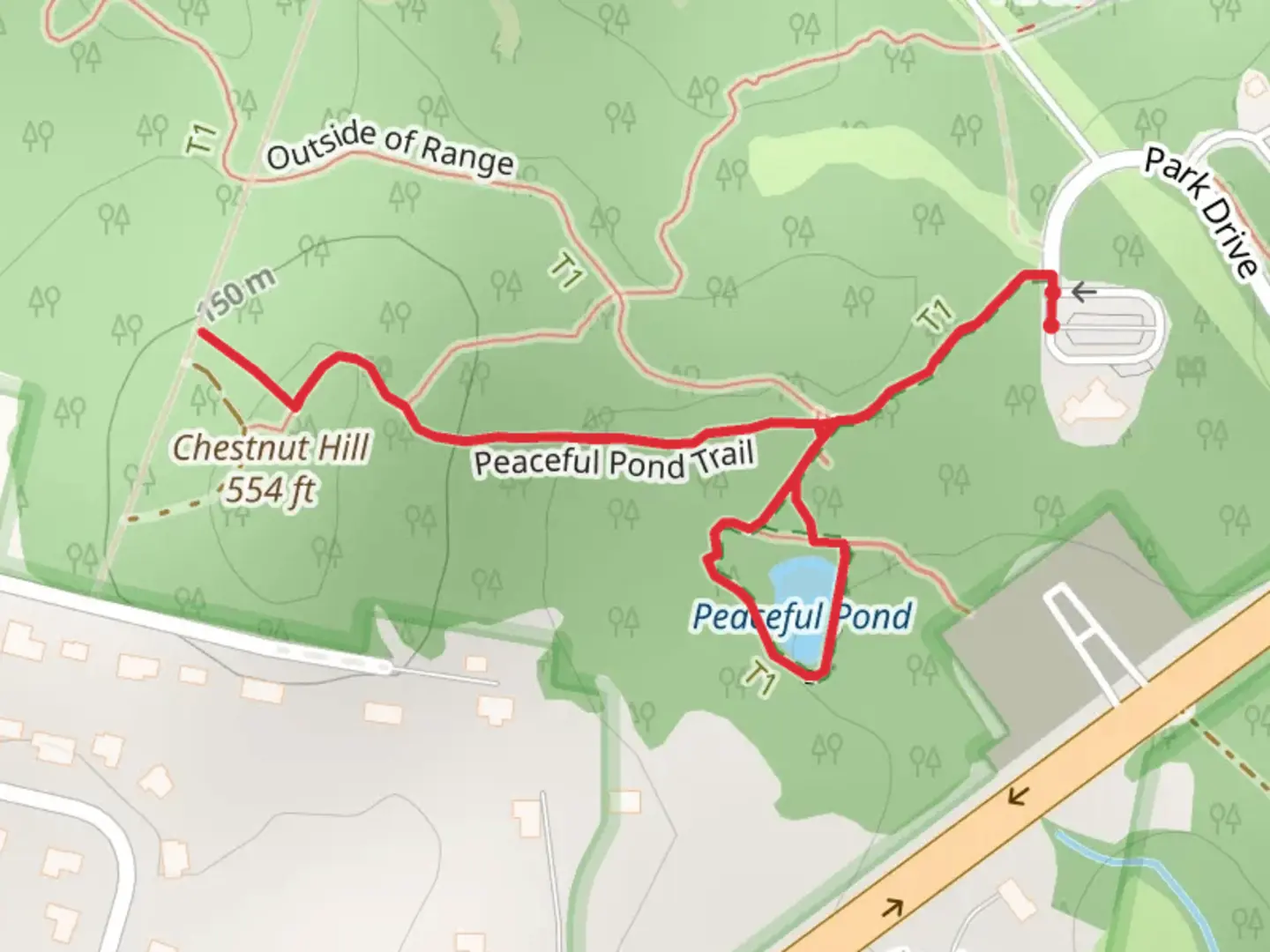 An image depicting the trail Peaceful Pond Loop Trail and its surrounding area.