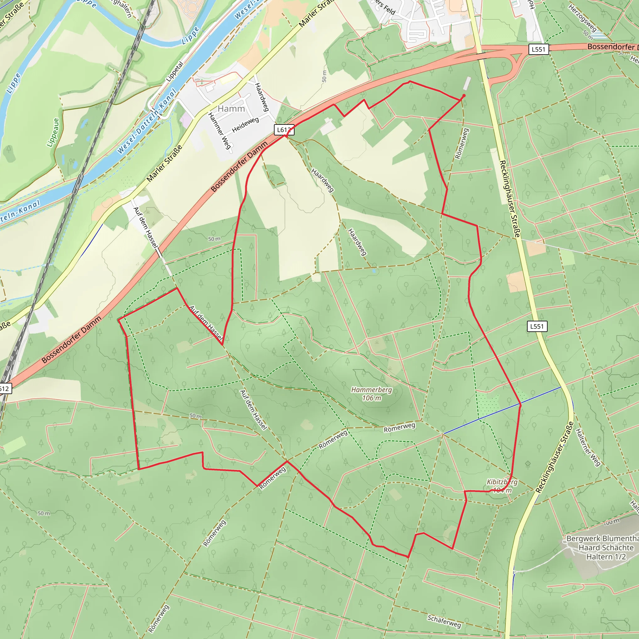 Auf Dem Hassel Rundweg and Die Haard Roemerweg mobile static map