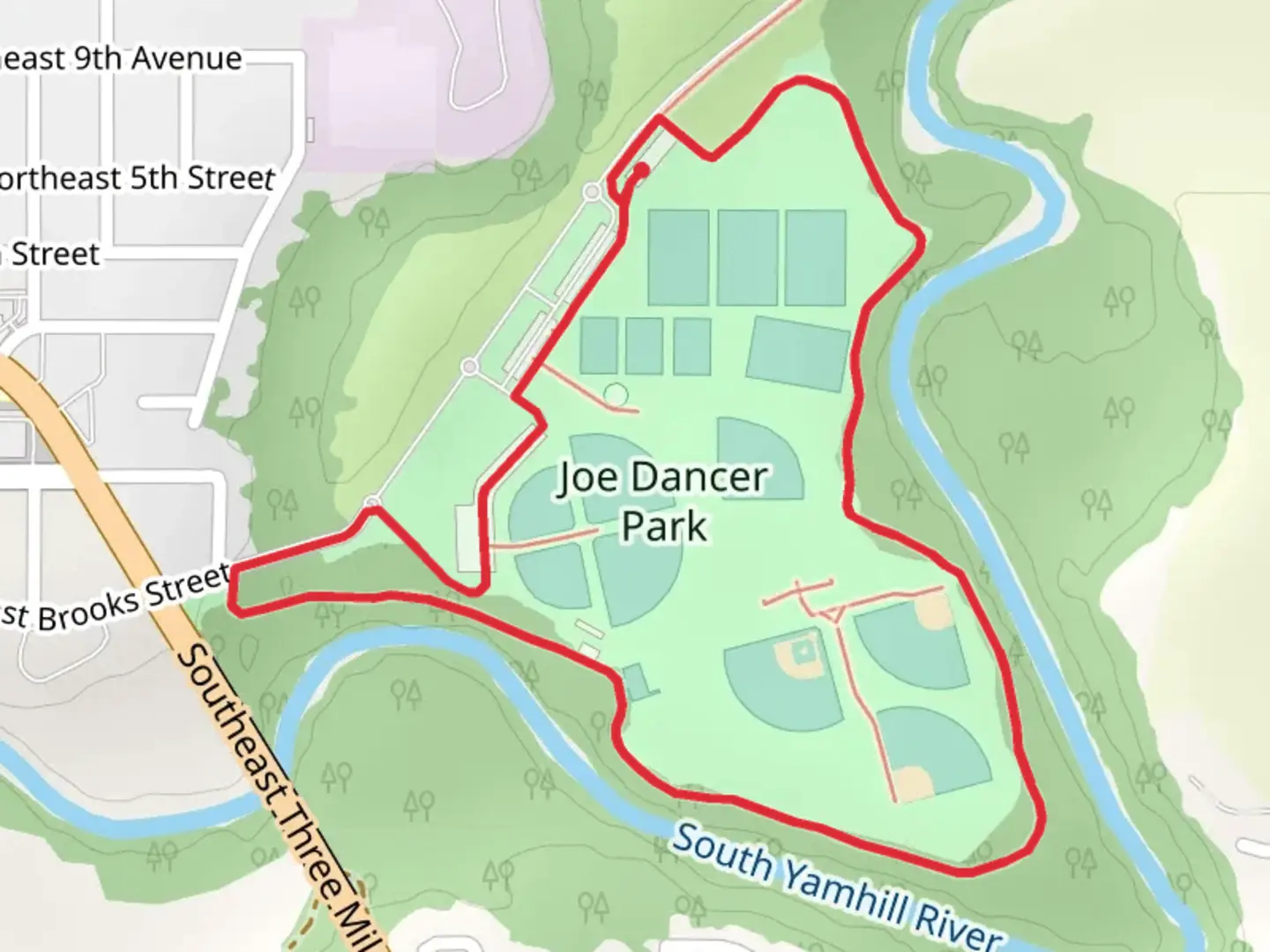 An image depicting the trail Joe Dancer Park Loop and its surrounding area.