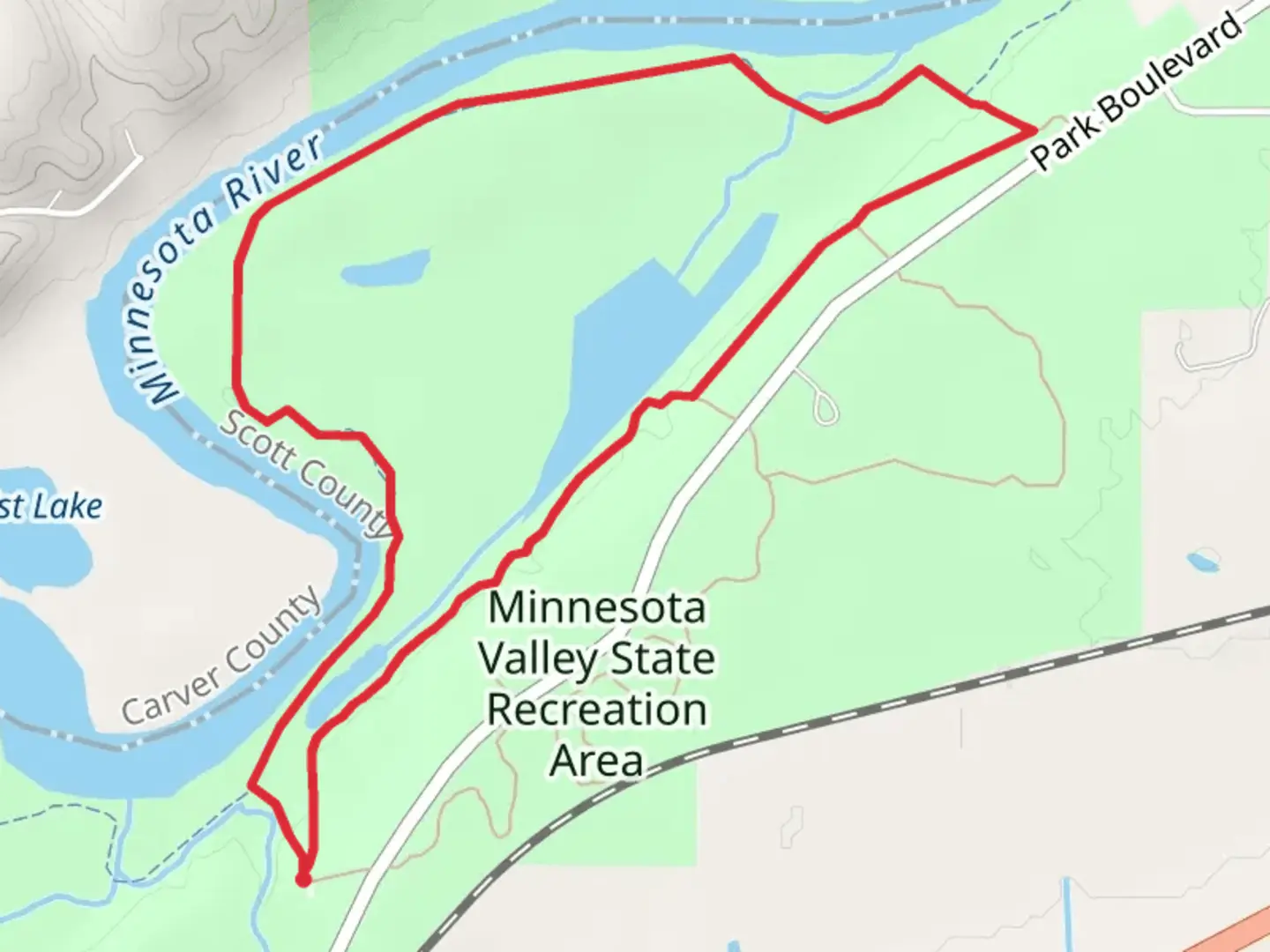 An image depicting the trail Minnesota Valley State Loop Trail and its surrounding area.