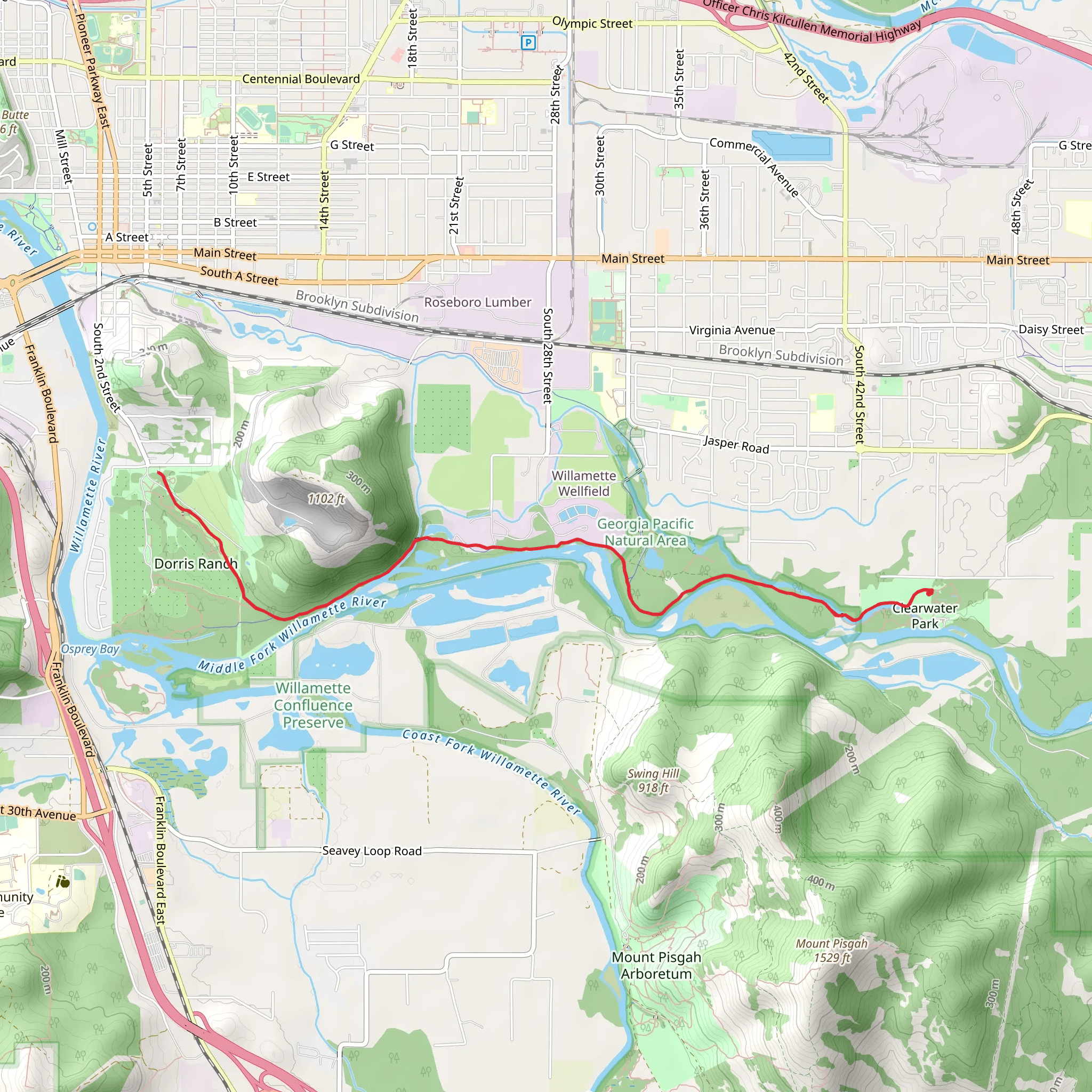 Middle Fork Willamette River Path mobile static map