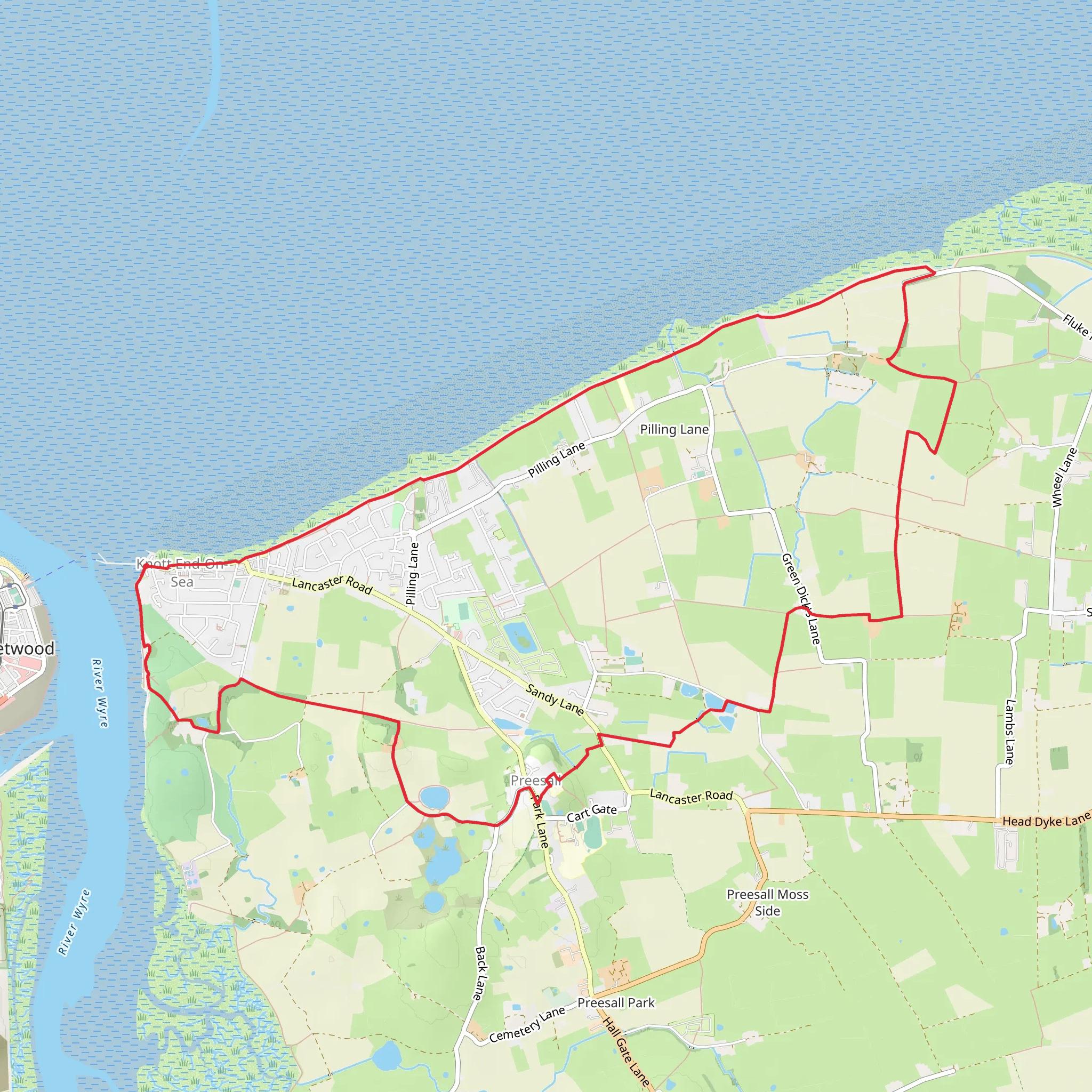 Knott End on Sea, Pilling Lane and Preesall Loop mobile static map