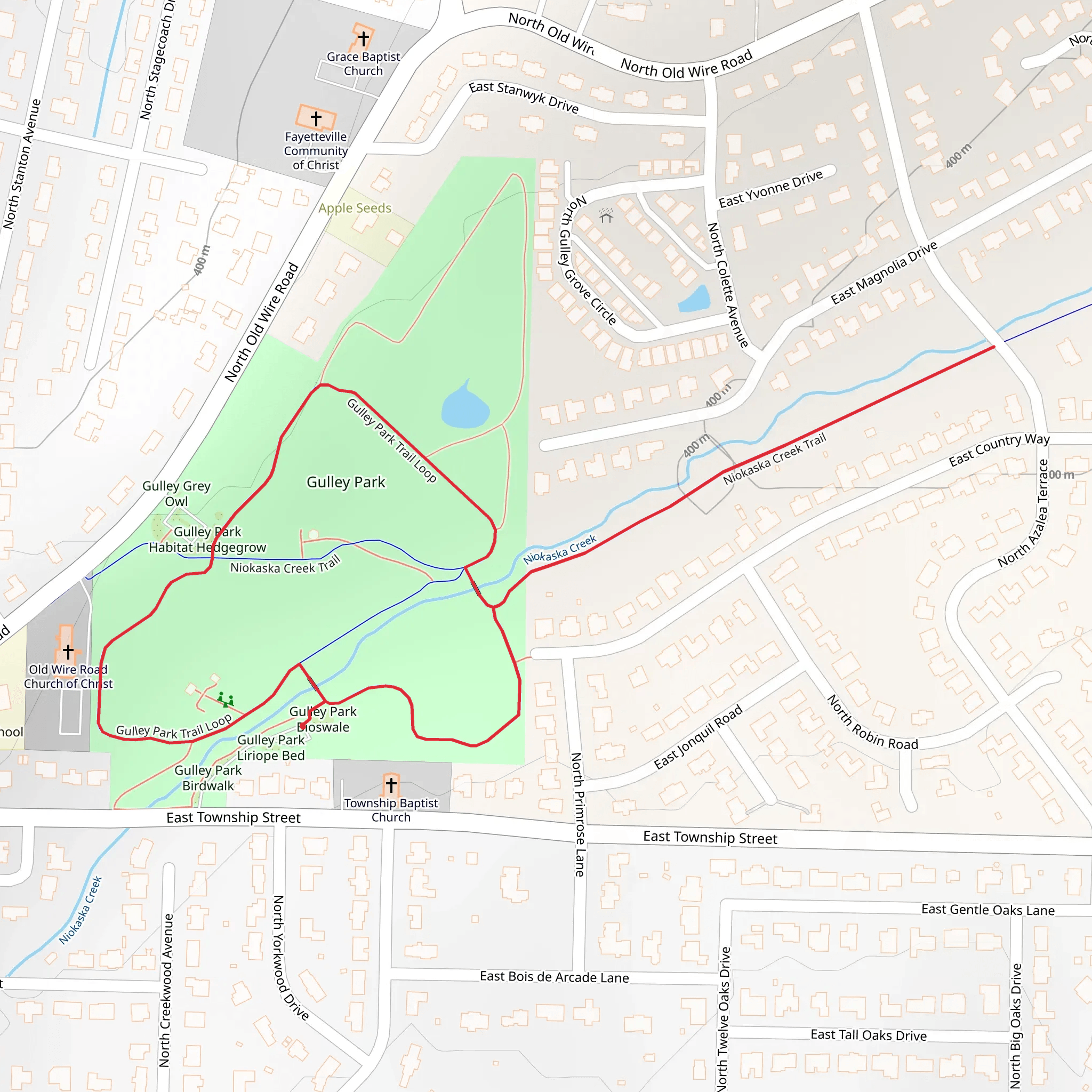 Niokaska Creek and Gulley Park Loop Trail mobile static map