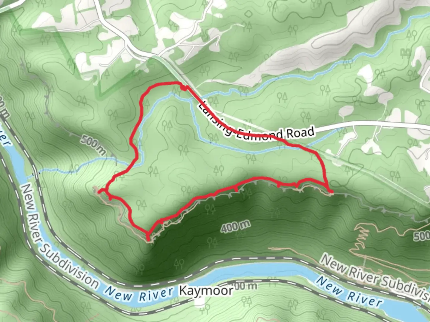 An image depicting the trail Endless Wall Loop and its surrounding area.