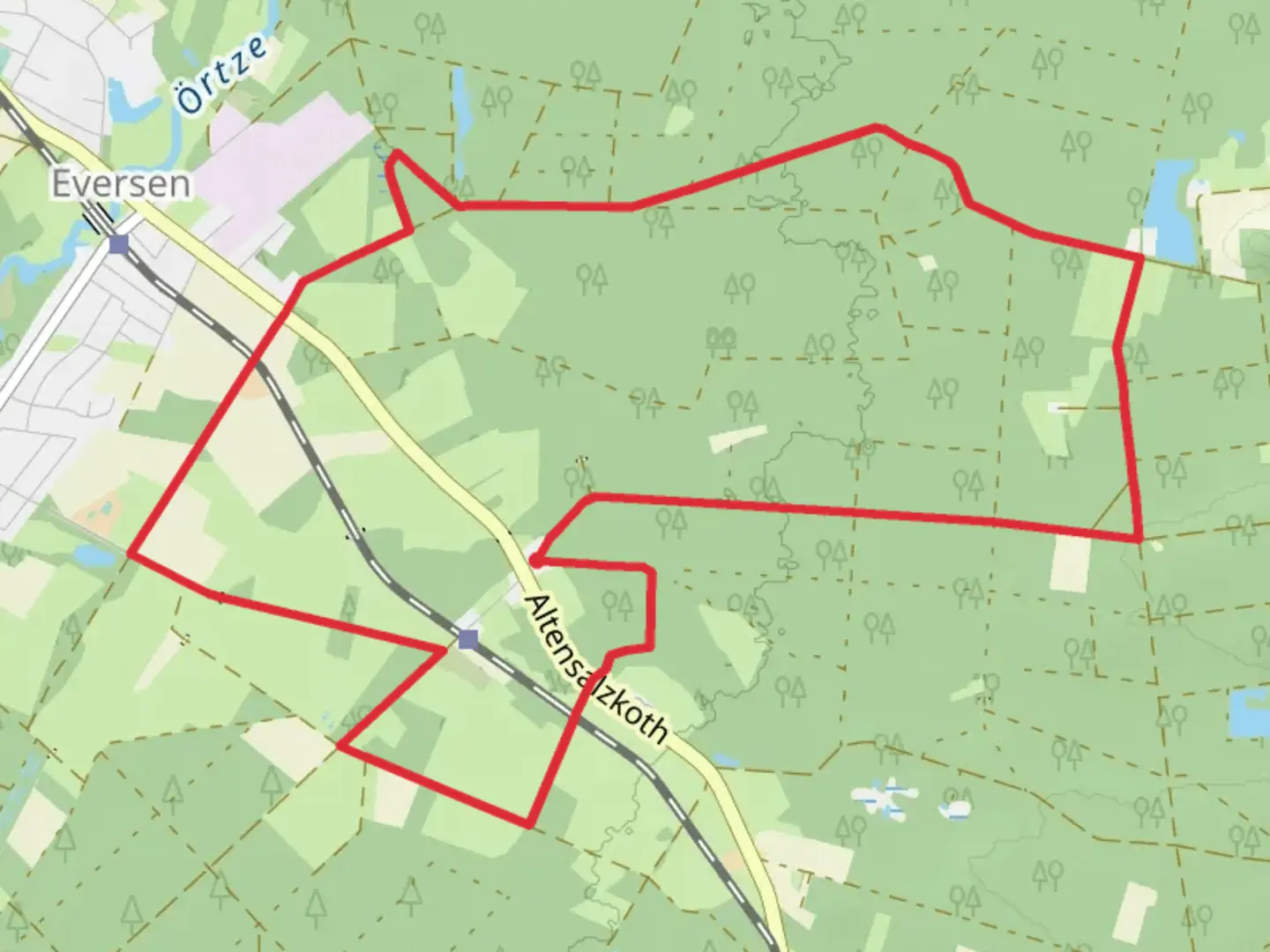 An image depicting the trail Deutschland - Niedersachsen and Gailweg and its surrounding area.