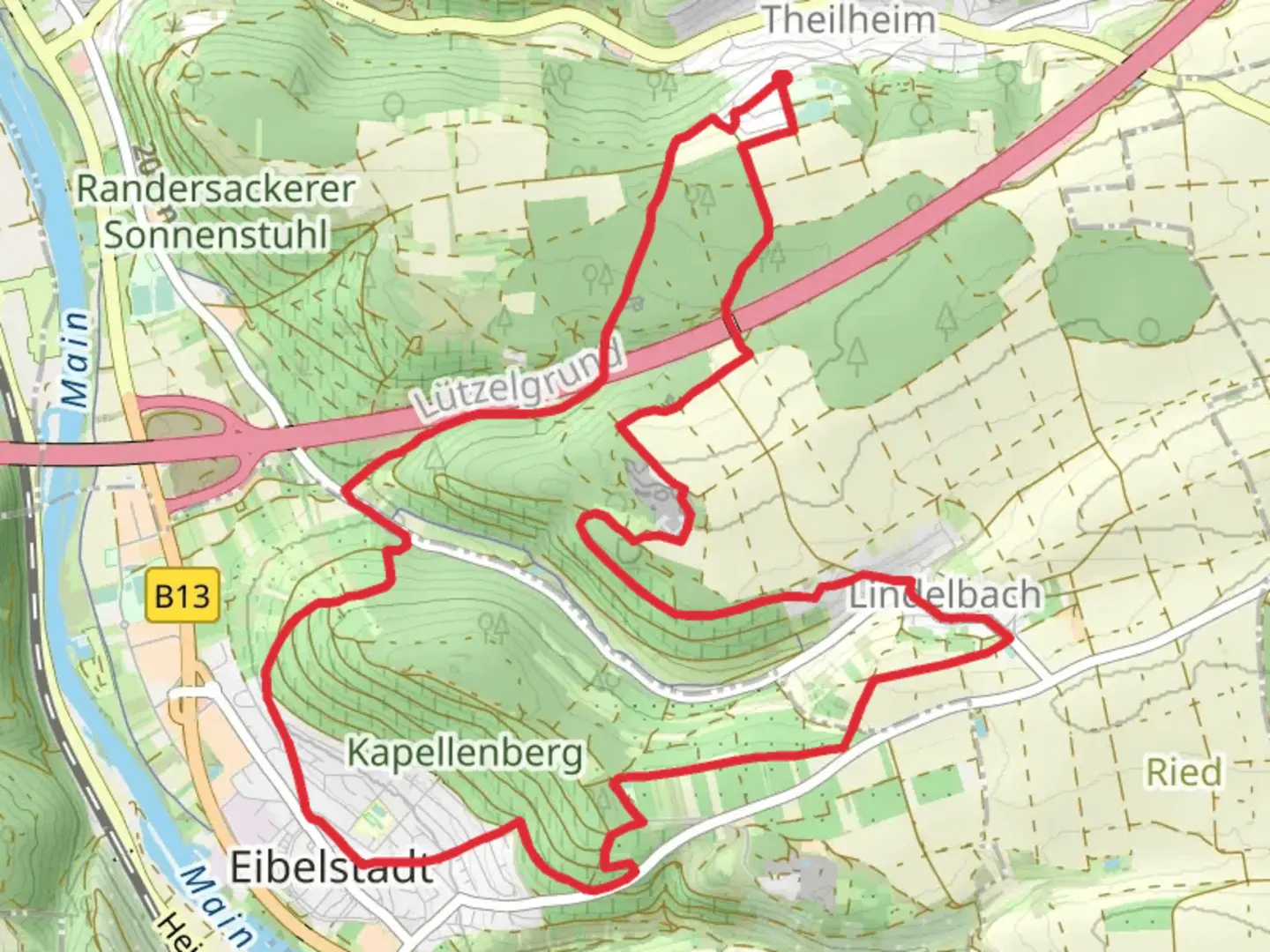 An image depicting the trail Charme der zweiten Reihe and Keesburg - Albertshofen and its surrounding area.