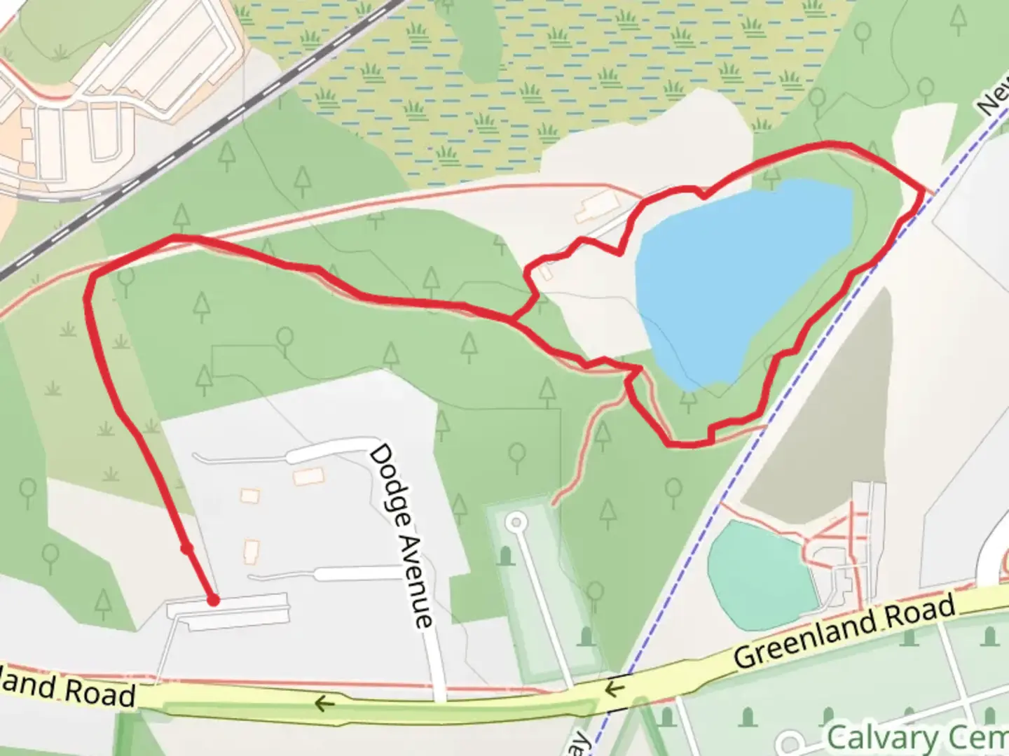 An image depicting the trail Saint Marys Cemetery Loop and its surrounding area.