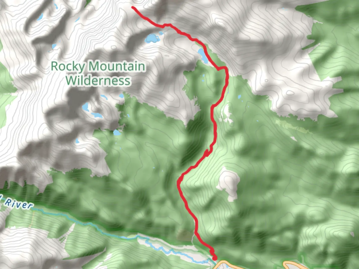An image depicting the trail The Saddle via Lawn Lake Trail and its surrounding area.