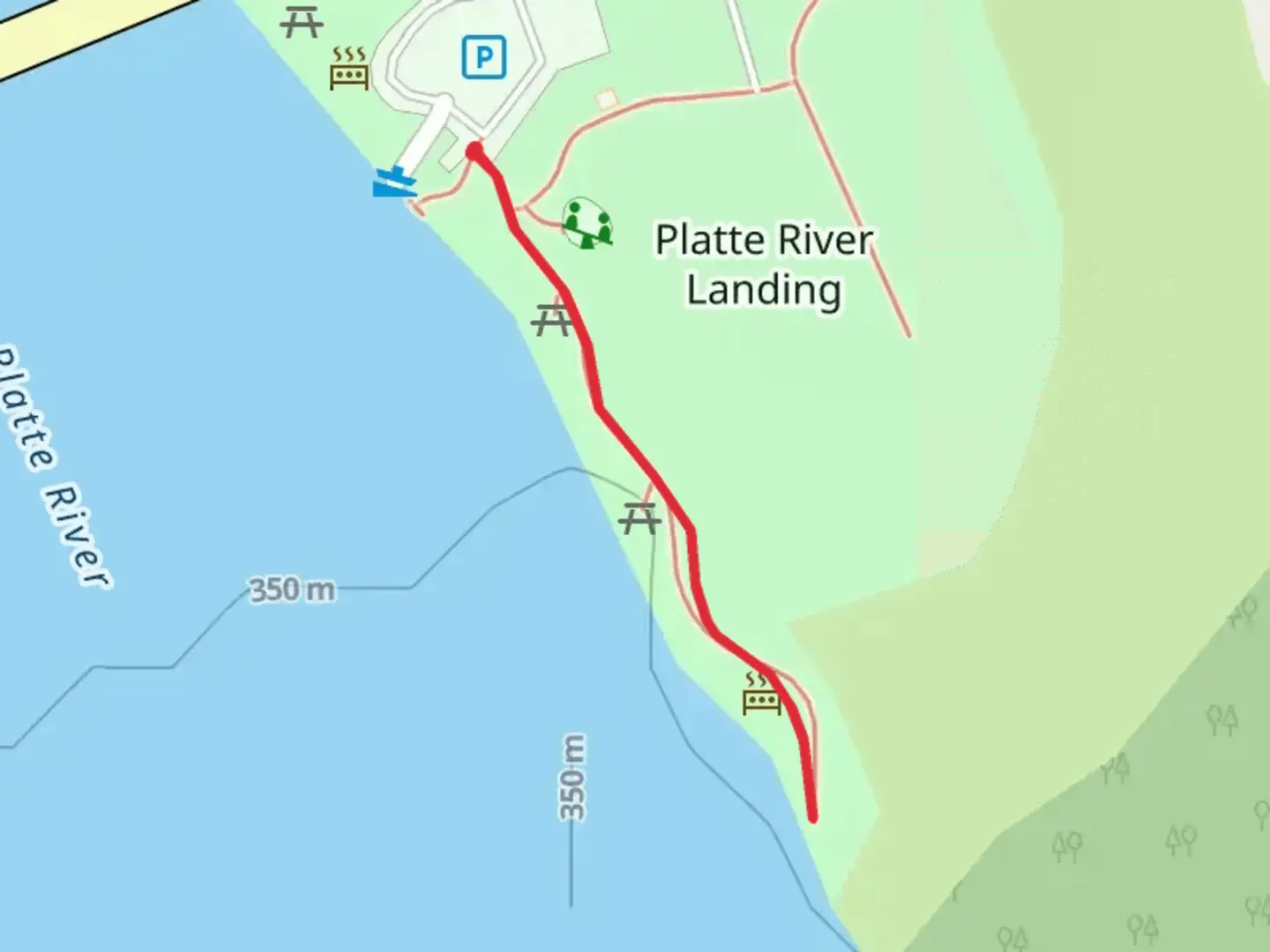 An image depicting the trail Platte River Landing and its surrounding area.