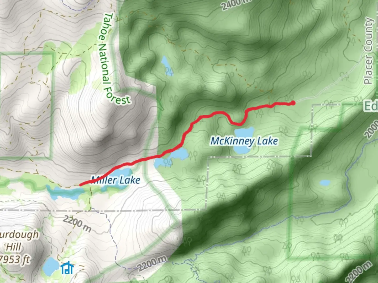 An image depicting the trail Miller Lake and Lily Lake via Rubicon Trail and its surrounding area.