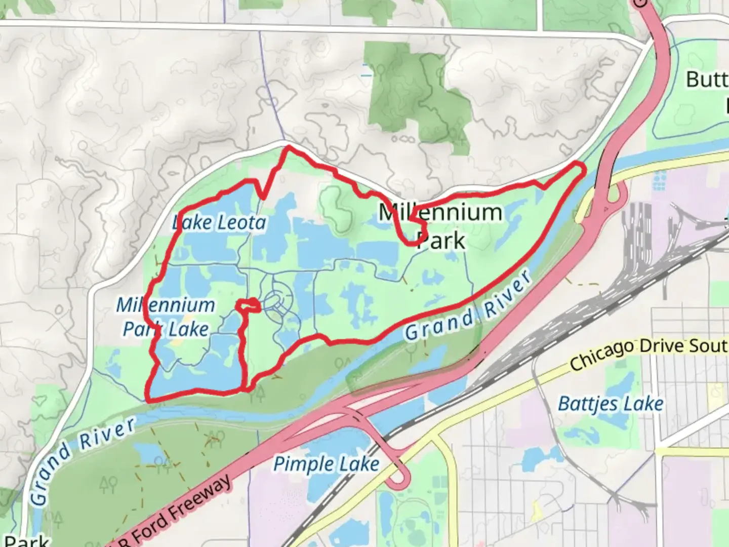 An image depicting the trail Lake Leota and Millennium Park Lake Loop via Kent Trails and its surrounding area.