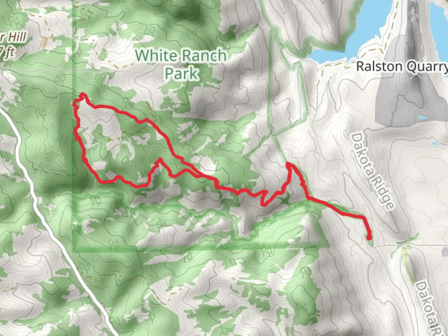 An image depicting the trail Belcher Hill Trail and Mustang Loop Trail and its surrounding area.