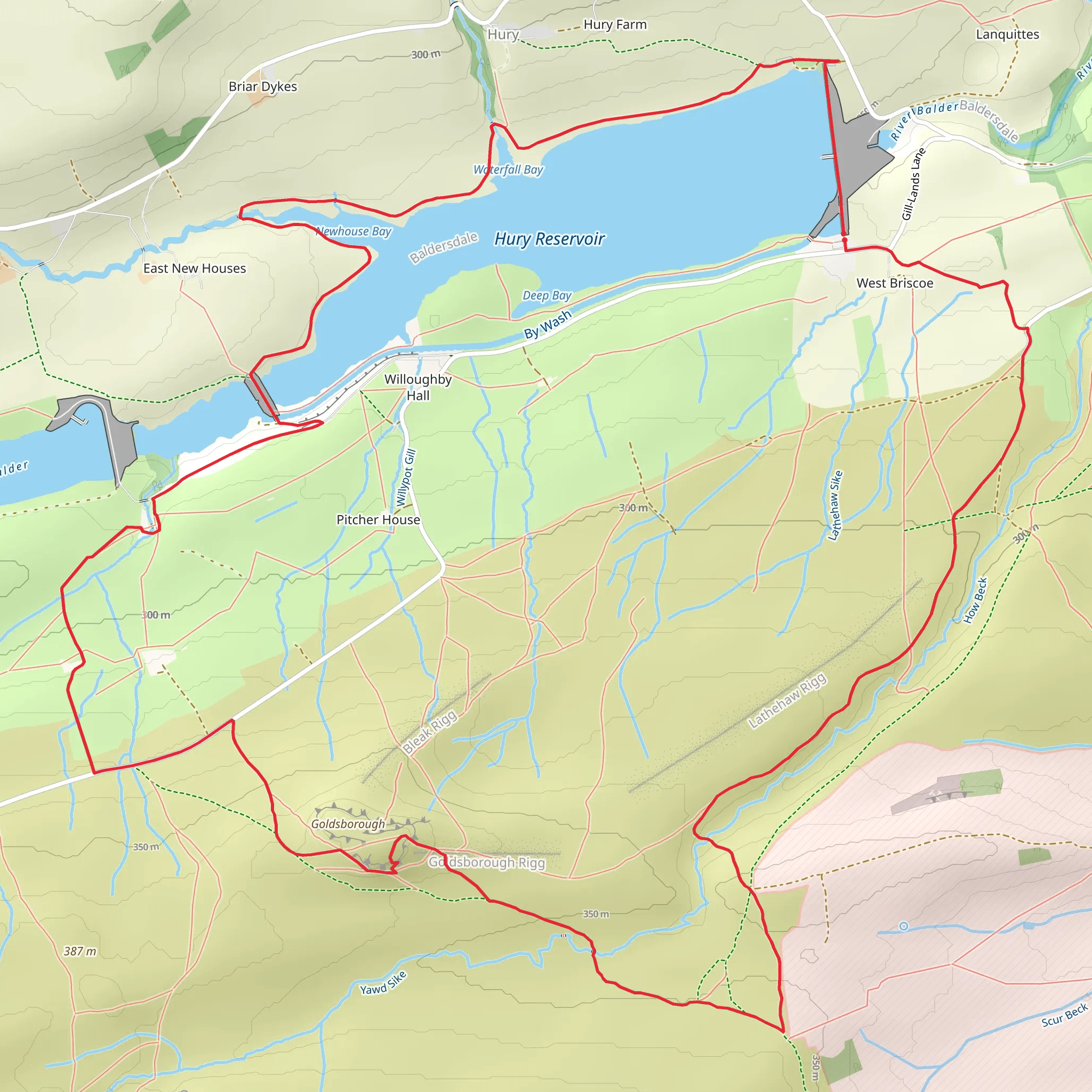 How Beck Head and Hury Reservoir mobile static map