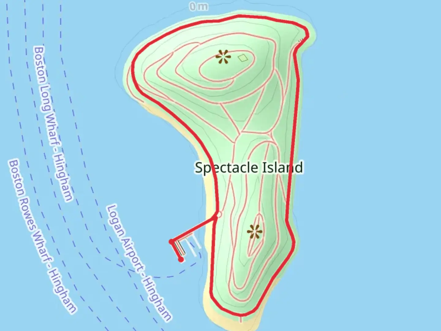 An image depicting the trail Spectacle Island Loop and its surrounding area.