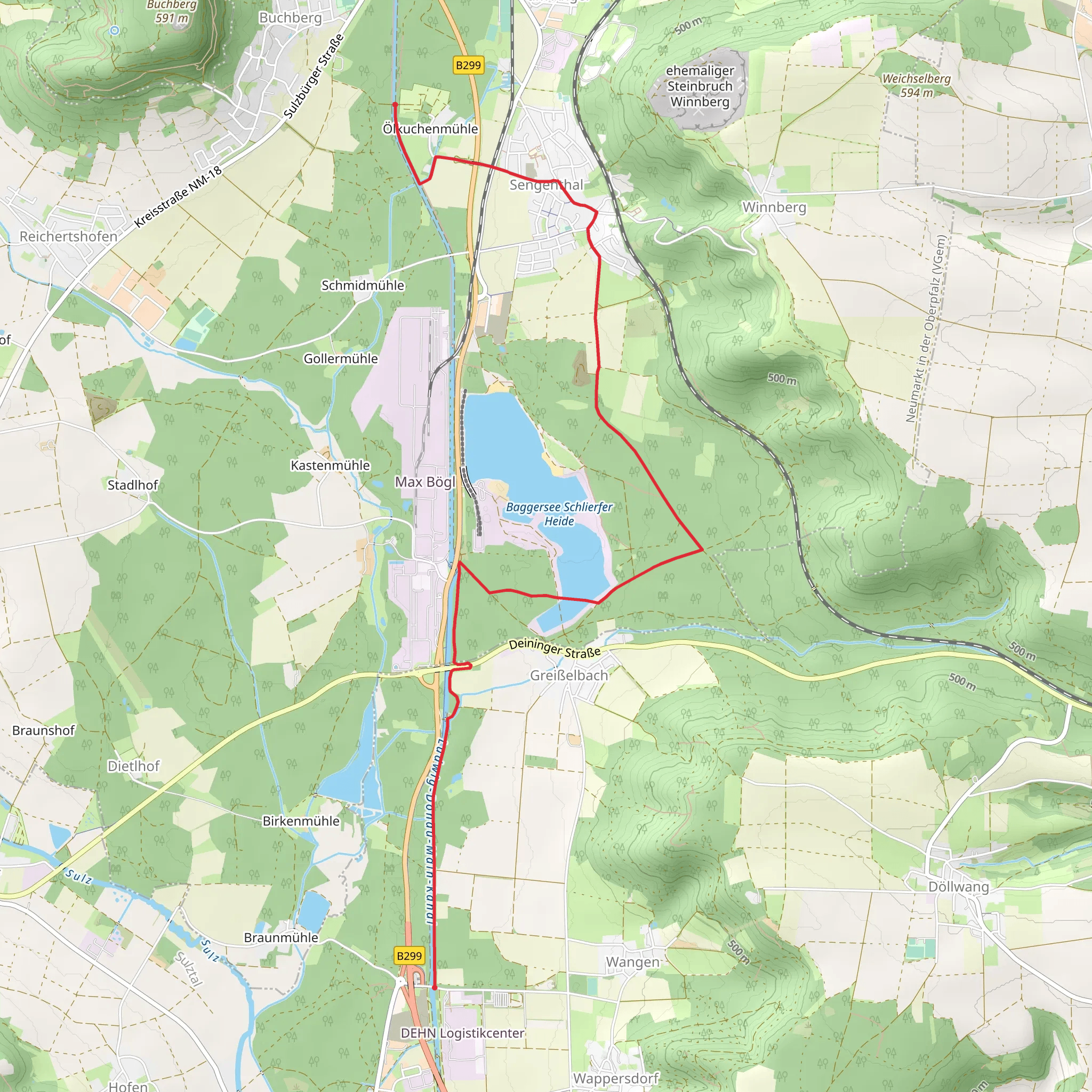 Baggersee Schliefer Heide via Ölkuchenmühle - Kanalschleuse mobile static map