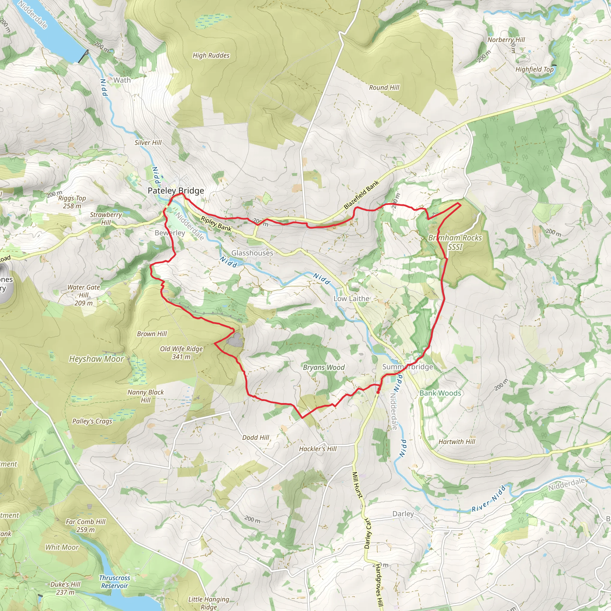 High Crag - Yorke Folly - Bewerley - Pateley Bridge and Brimham Rocks mobile static map