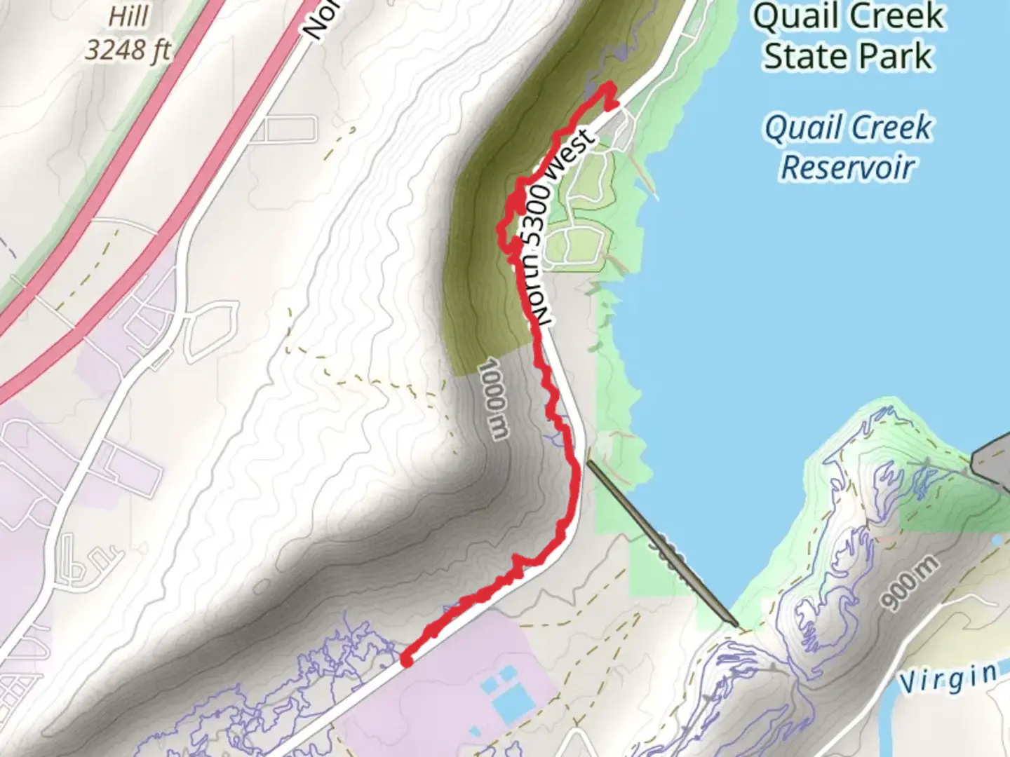 An image depicting the trail Quail Creek - Quail Creek Reservoir and its surrounding area.