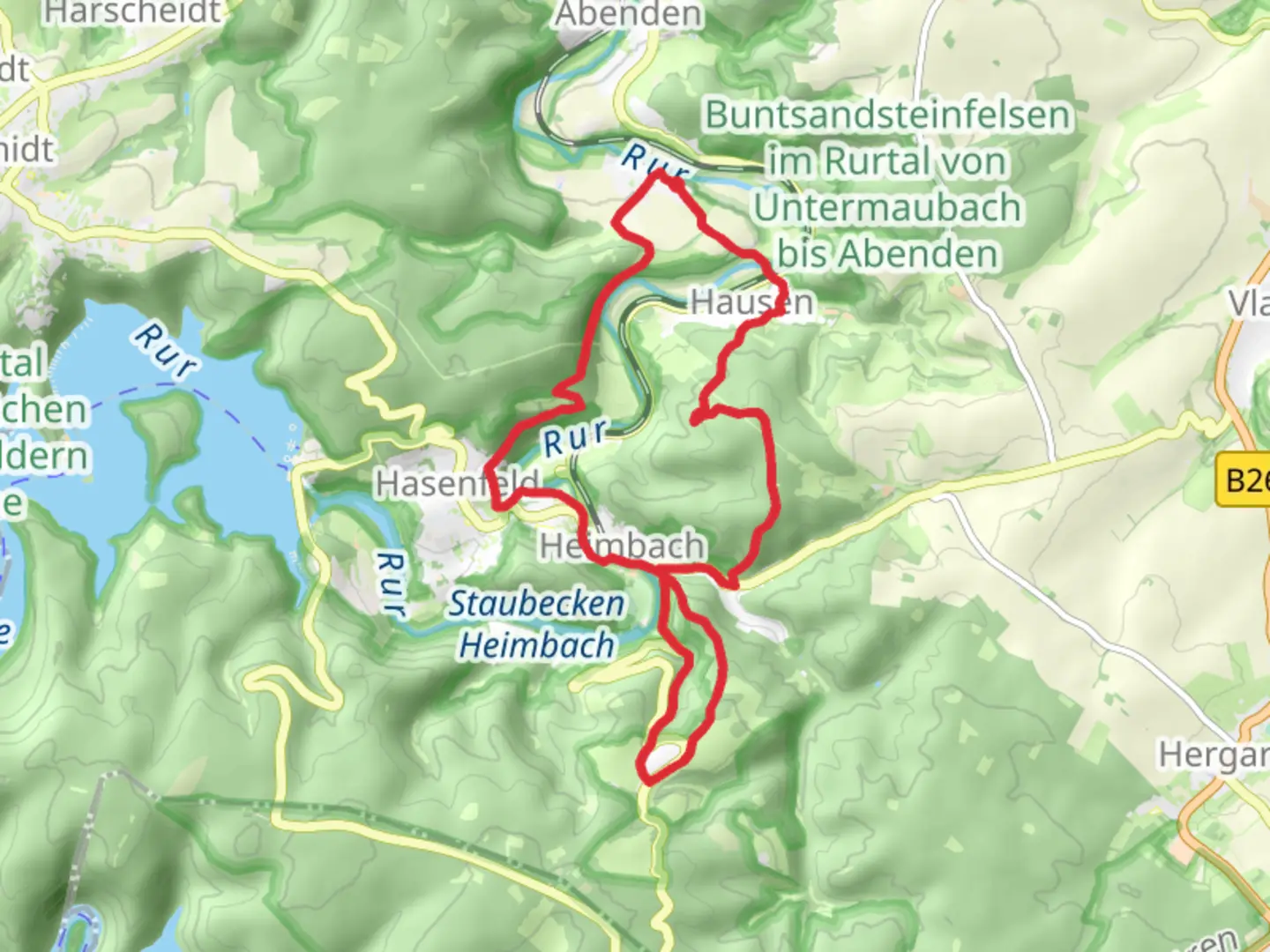 An image depicting the trail Blens and Heimbach Loop and its surrounding area.