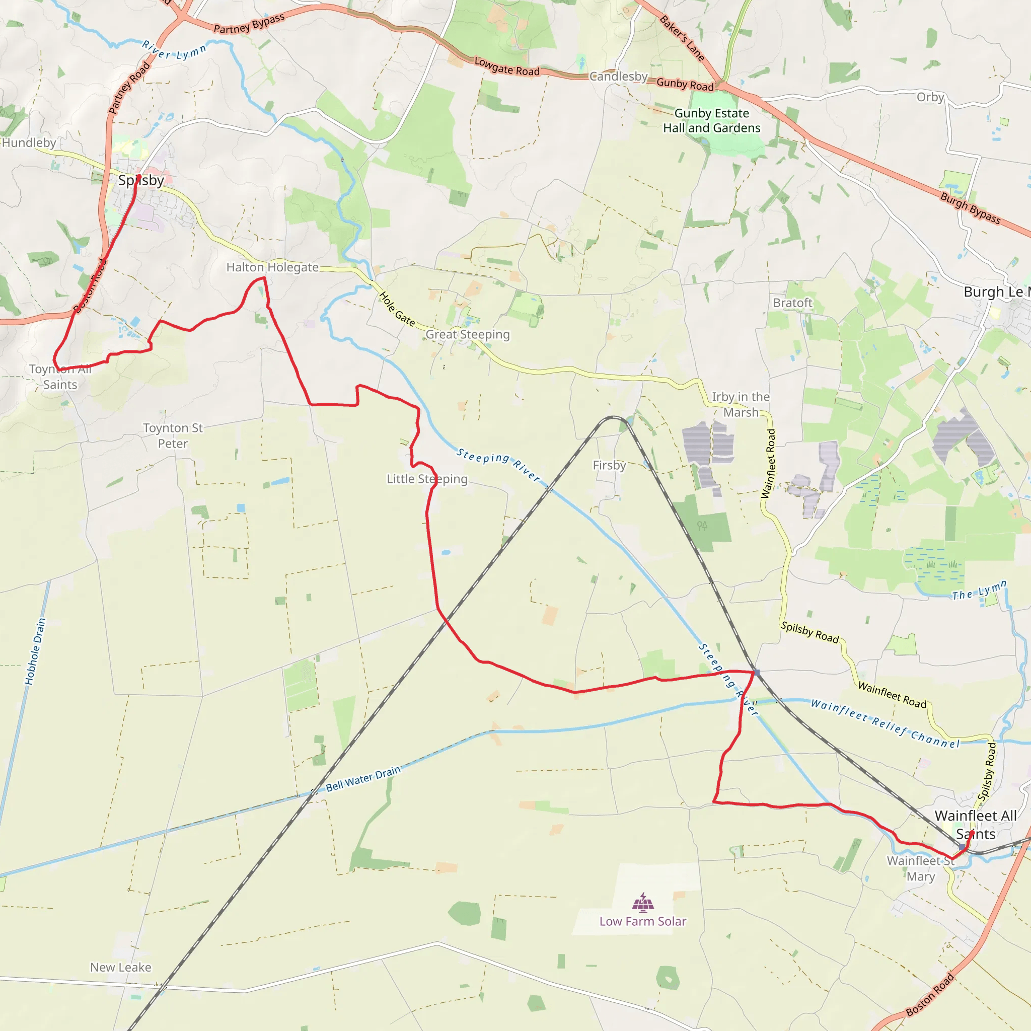 Spilsby to Wainfleet all Saints Walk mobile static map