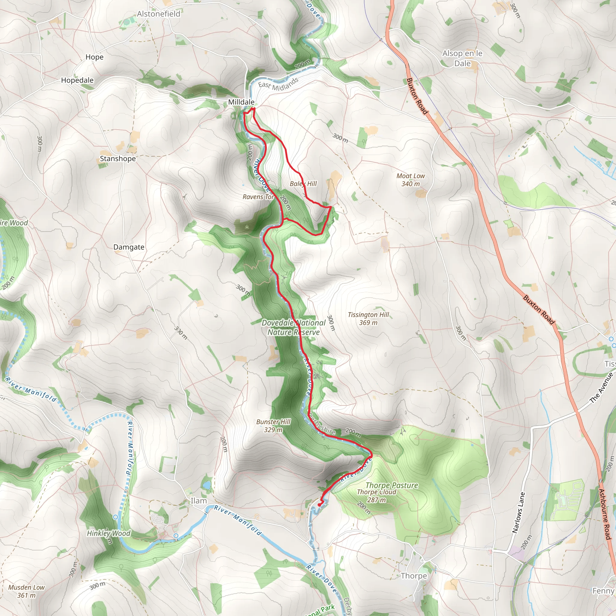 Dovedale Wood, Nabs Spring and Baley Hill Walk mobile static map