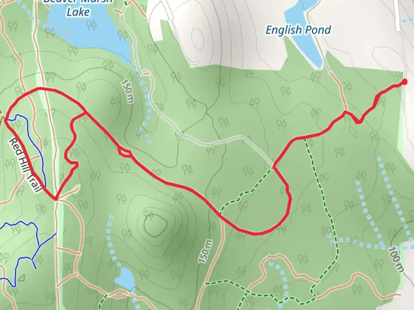 An image depicting the trail Red Barn and Pipeline Cutoff Trail and its surrounding area.