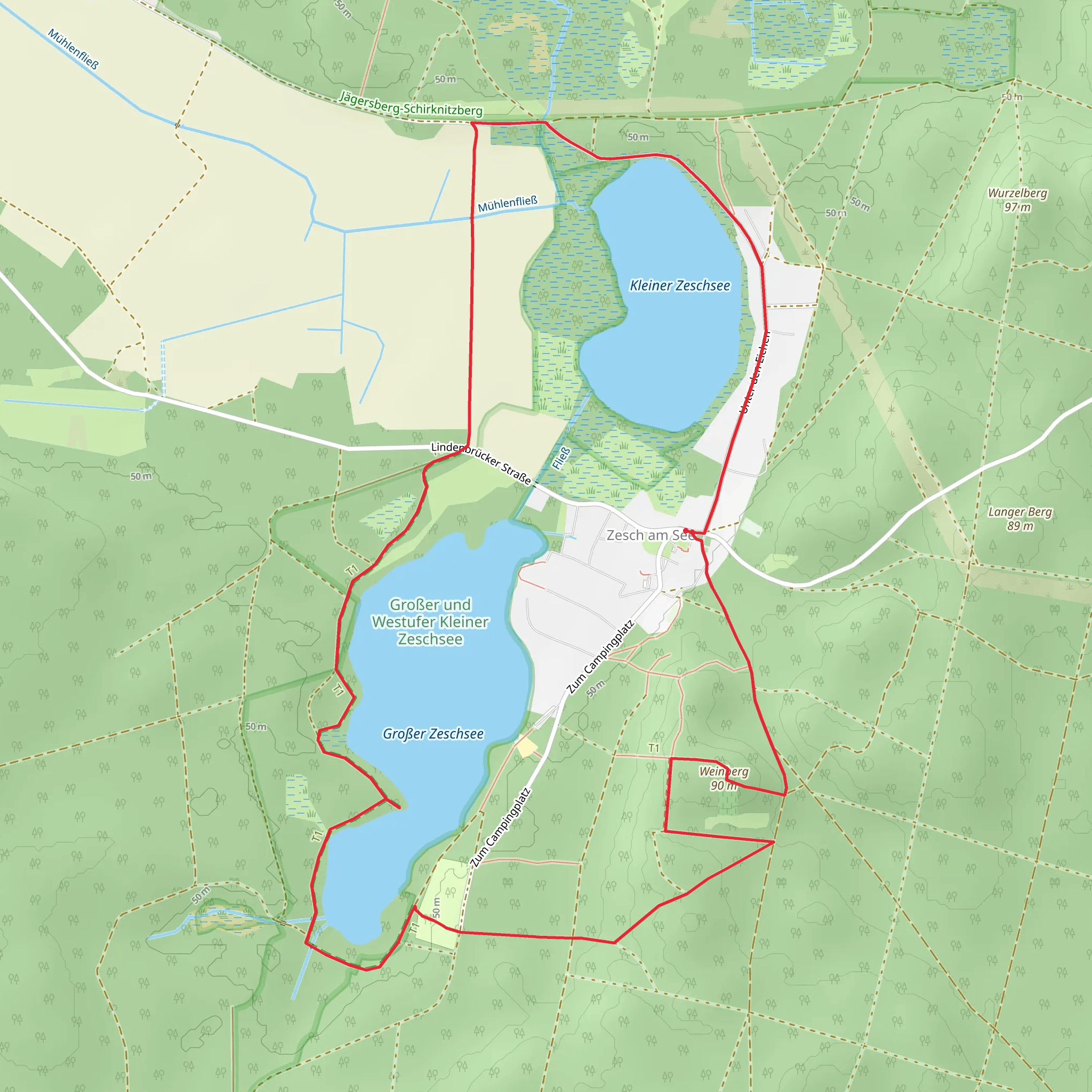 Kleiner Zeschsee and Großer Zeschsee Loop mobile static map