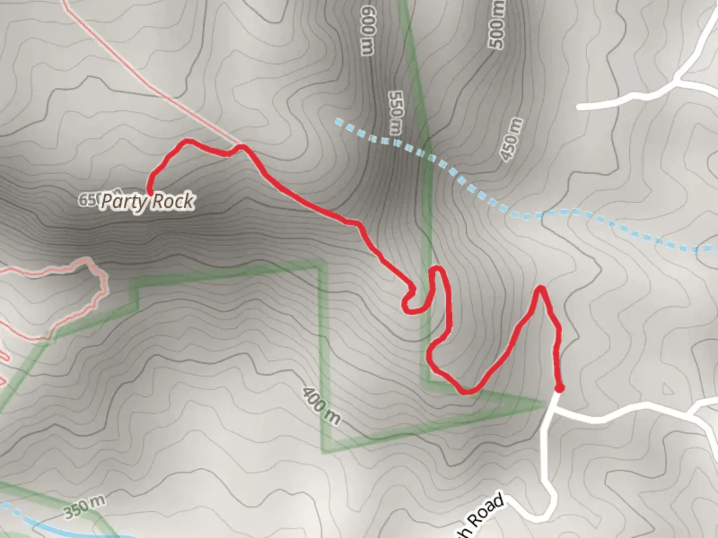 An image depicting the trail Party Rock Trail and its surrounding area.