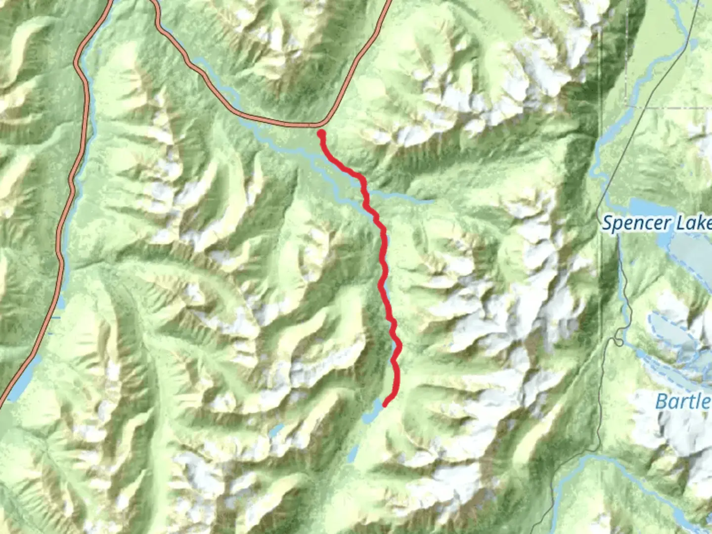 An image depicting the trail Bench Lake to Johnson Pass Trail and its surrounding area.