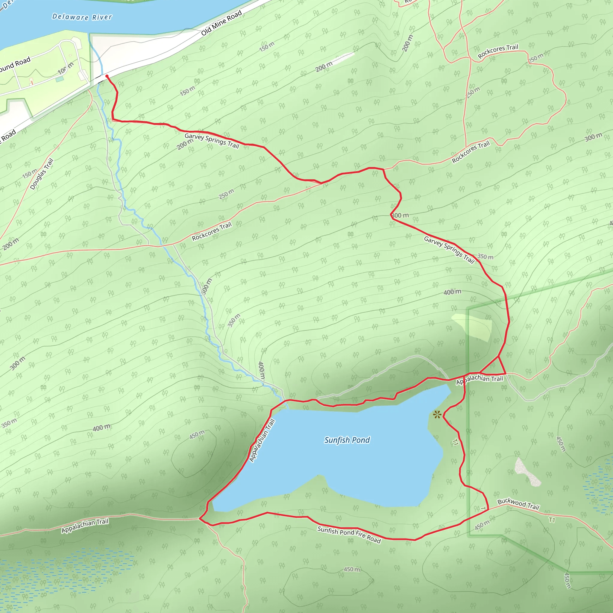Sunfish Pond via Garvey Springs Loop Trail mobile static map