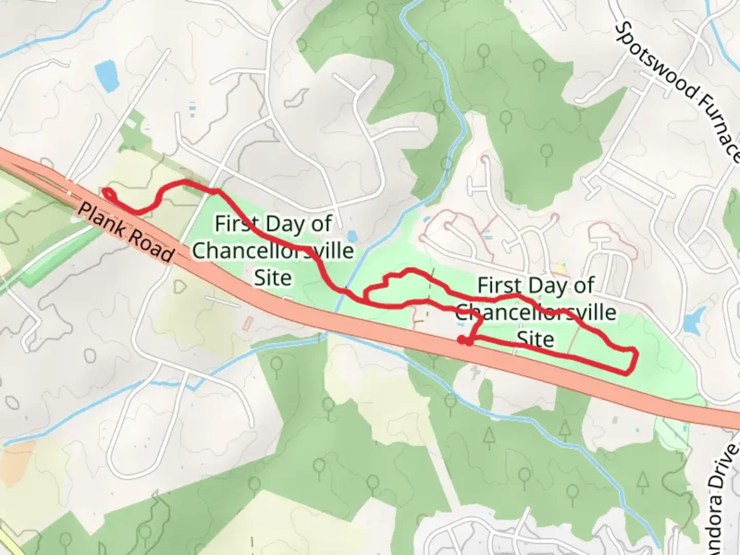 An image depicting the trail First Day at Chancellorsville Trail and its surrounding area.