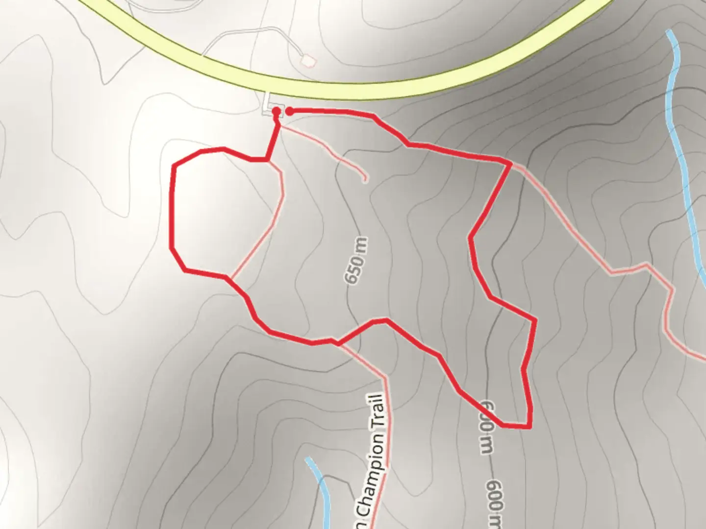 An image depicting the trail Burnt Mountain Champion Loop Trail and its surrounding area.