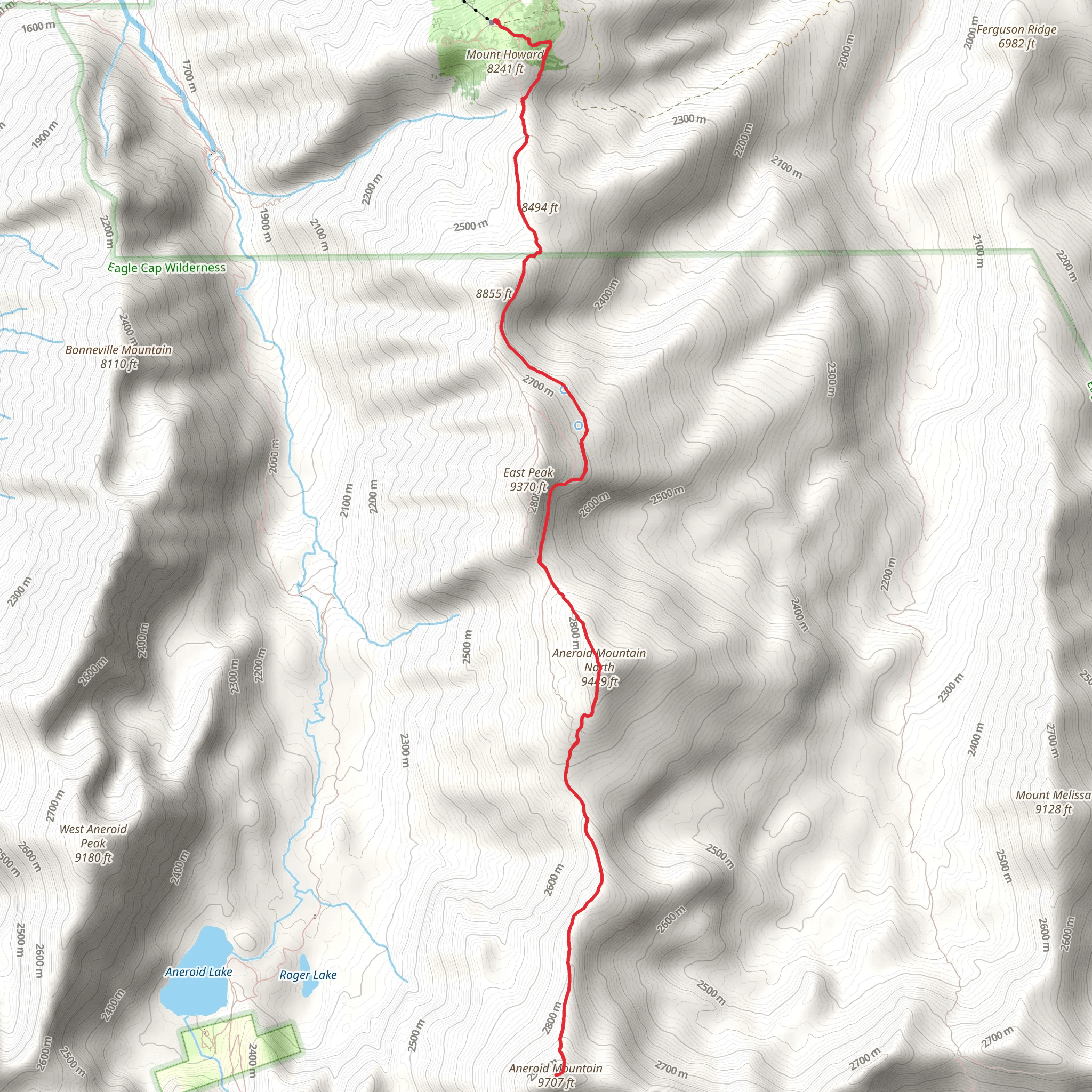 Aneroid Mountain and Aneroid Mountain North via High Wallowa-East Peak Trail mobile static map
