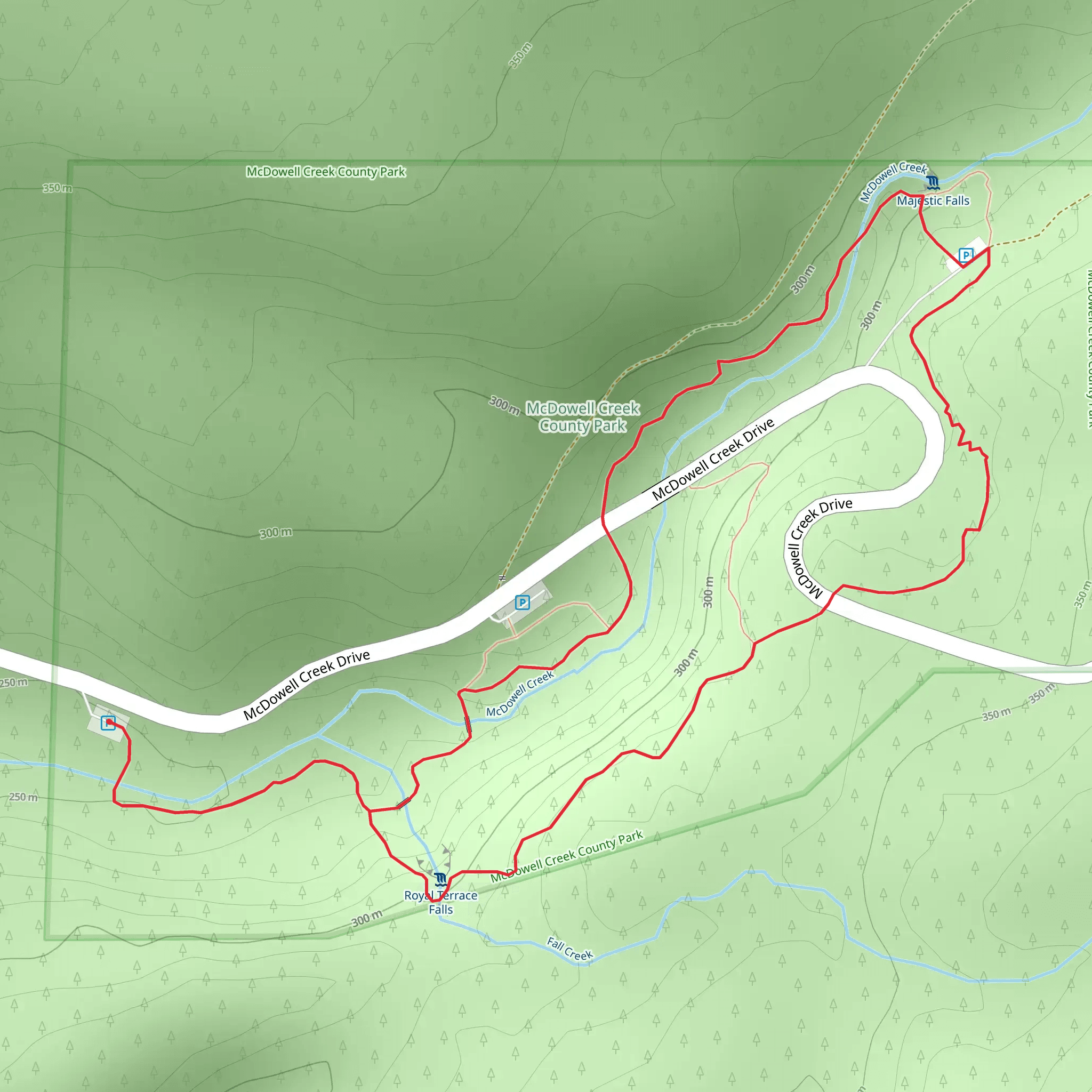 Majestic and Royal Terrace Falls - McDowell Creek County Park Loop mobile static map