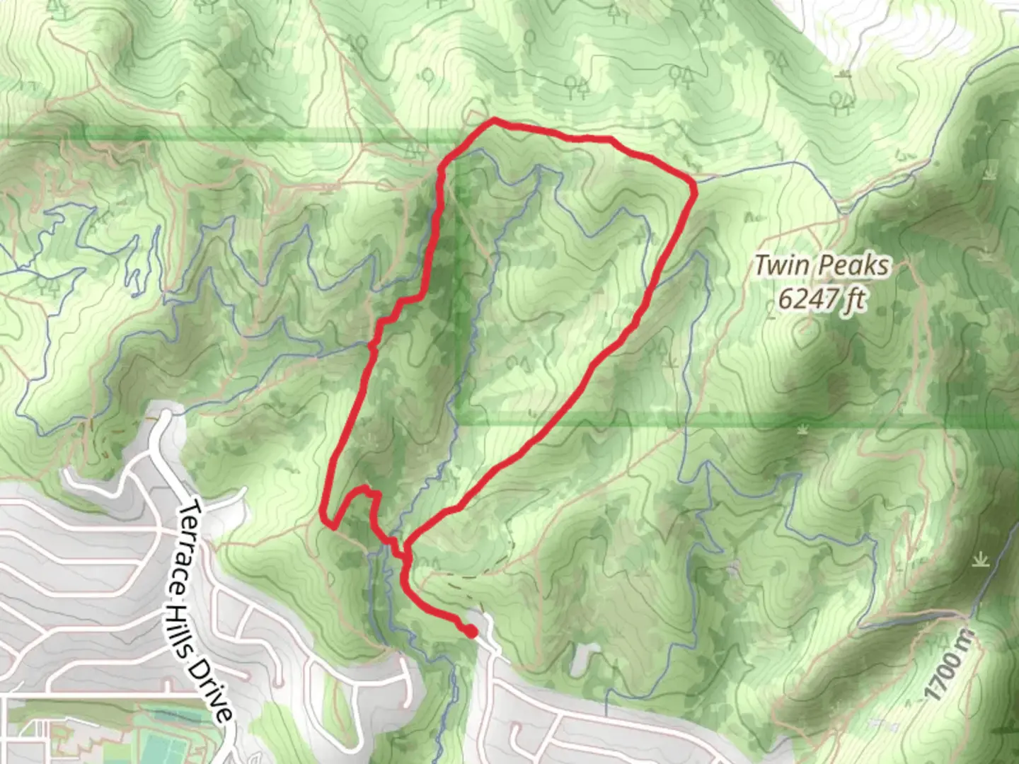 An image depicting the trail Twin Peaks Connect Loop and its surrounding area.