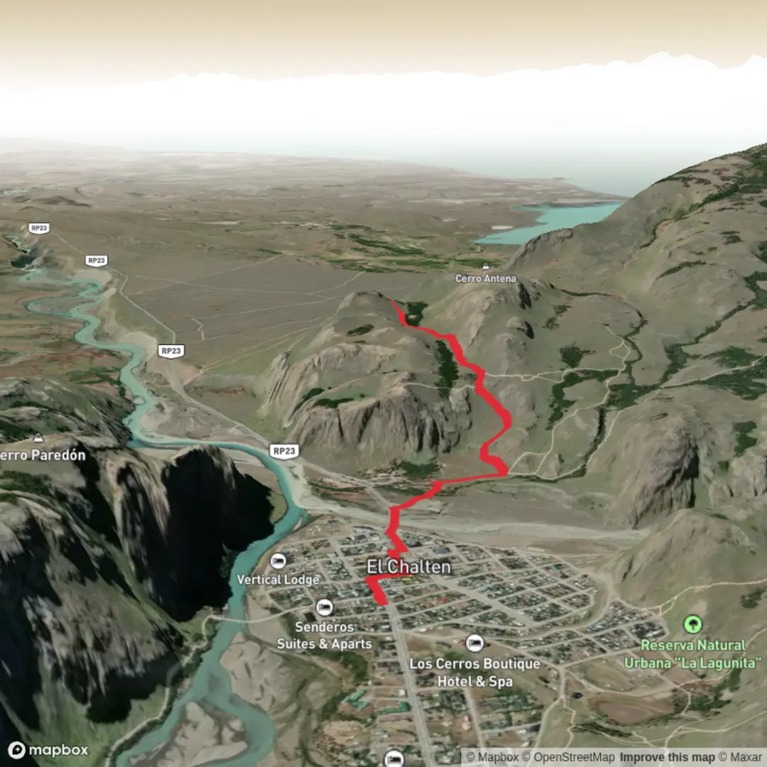 An image depicting the trail El Chalten Mirador de las Águilas and its surrounding area.