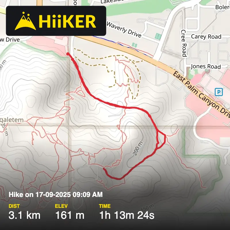 A map preview of the recording Hike on 17-09-2025 09:09 AM.