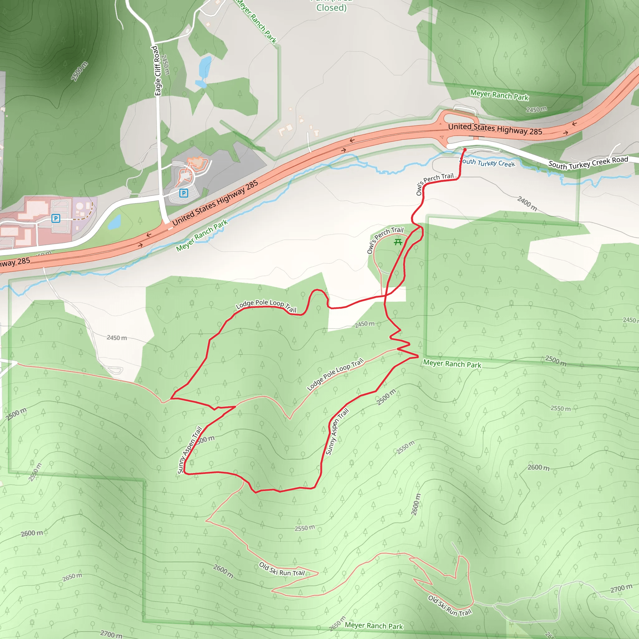 Owl's Perch Trail and Sunny Aspen Trail Loop mobile static map
