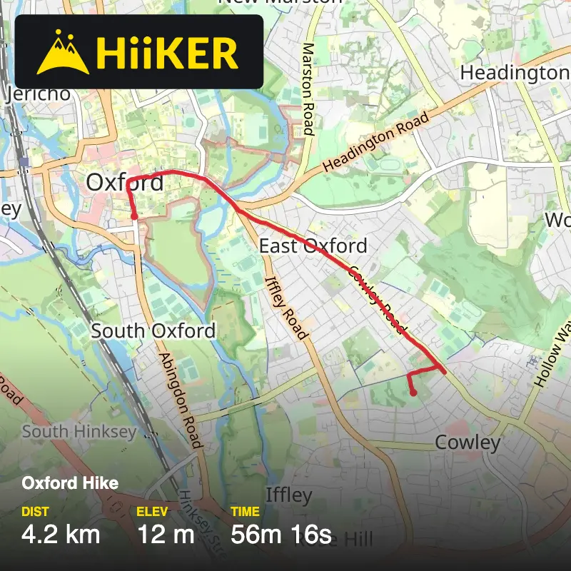 A map preview of the recording Oxford Hike.