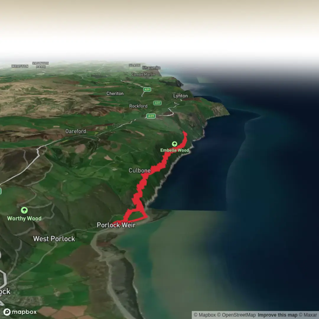 An image depicting the trail Porlock Weir to Yenworthy Coombe (out & Back) - Upper Limits UK and its surrounding area.
