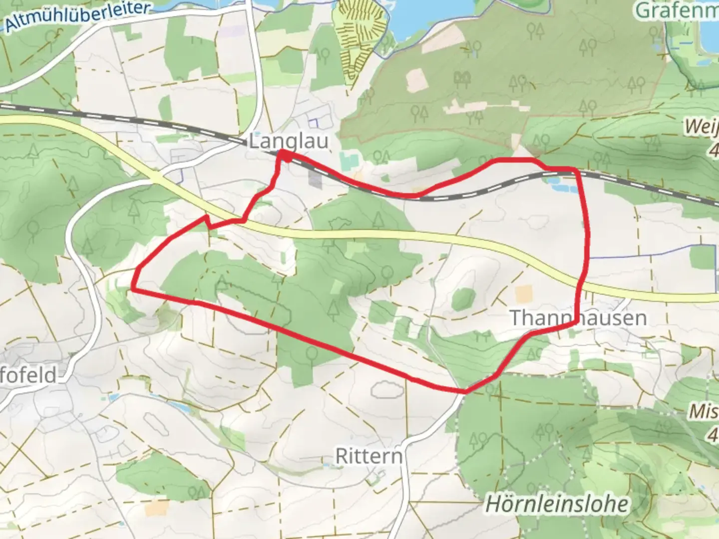 An image depicting the trail Fraenkisches Seenland and its surrounding area.